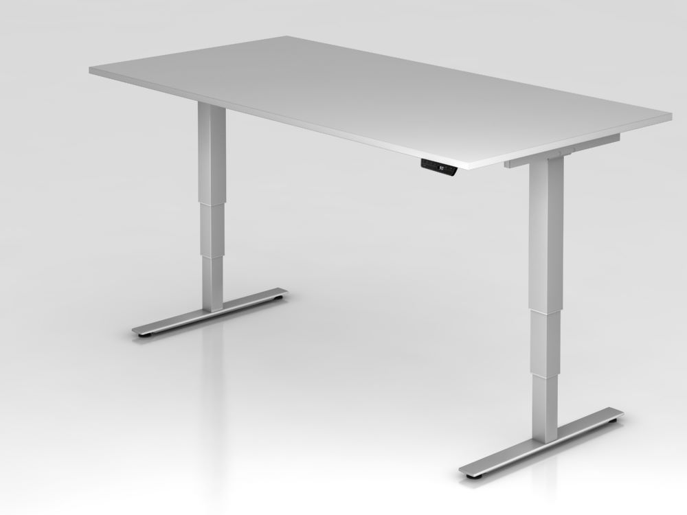 Produktbild Hammerbacher Sitz Steh Schreibtisch 200 x 100 cm Grau ABS Dickkante höhenverstellbar