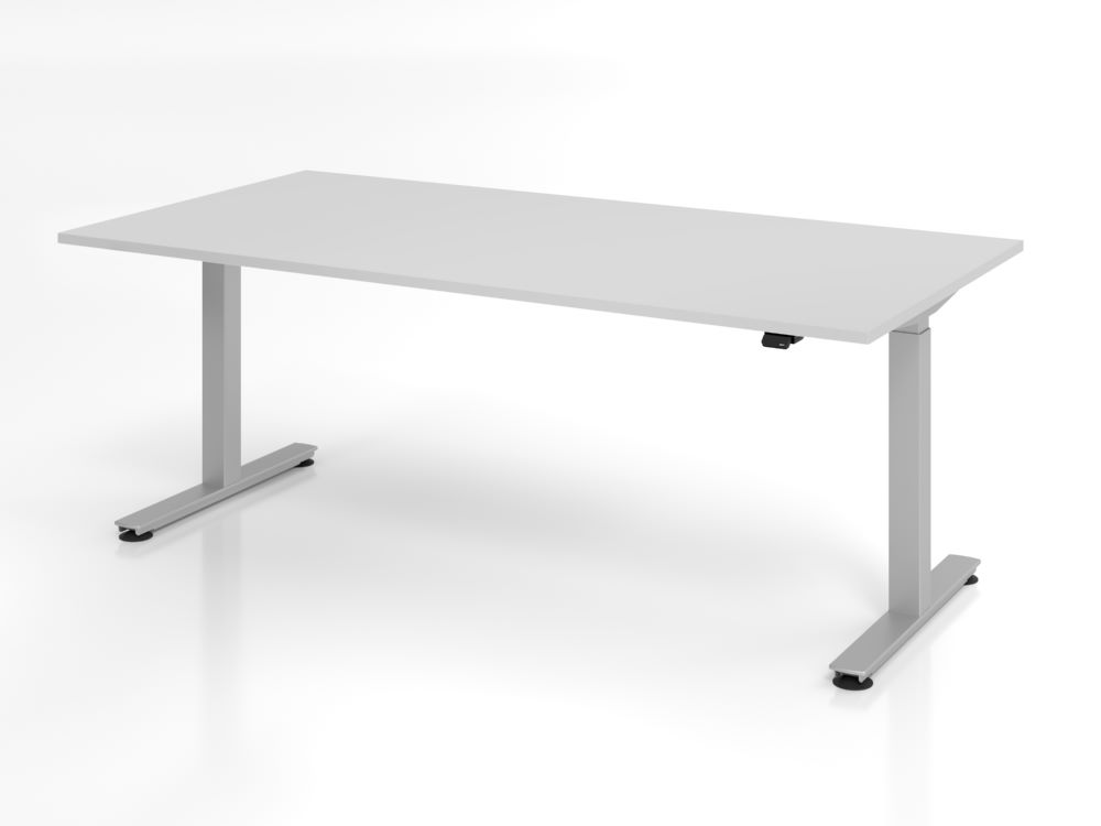 Produktbild Hammerbacher Sitz-Steh Schreibtisch 200 x 100 cm Grau H 71 - 120 cm Elektroantrieb 1-stufig