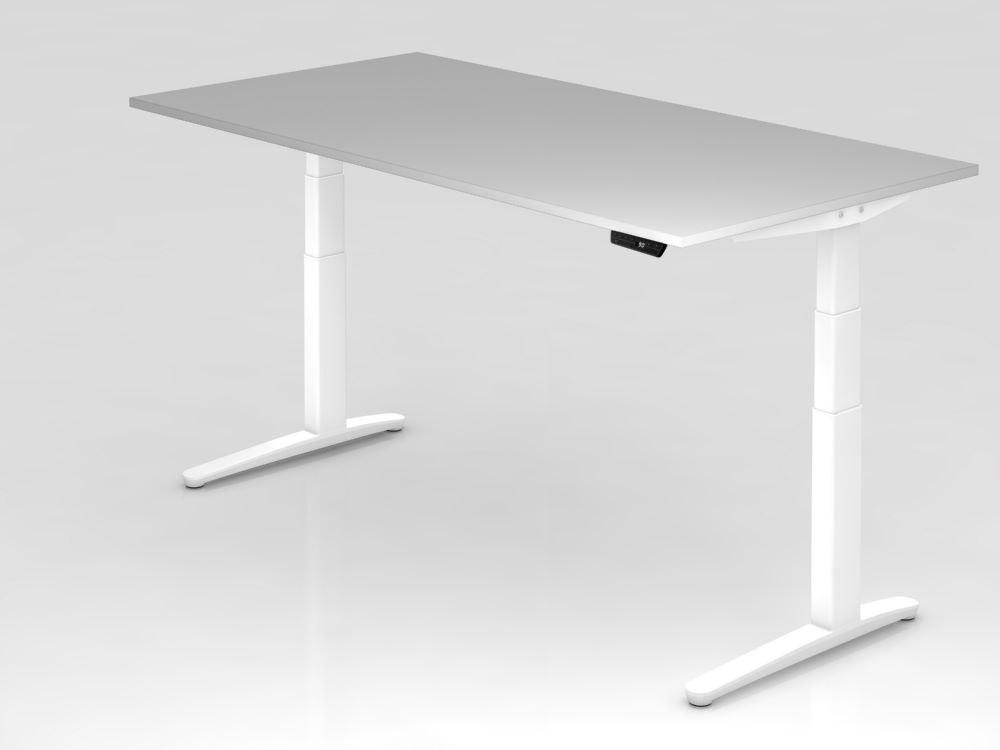 Produktbild Hammerbacher Sitz-Steh-Schreibtisch 200 x 100 cm Grau Weiß C-Fuß Gestell