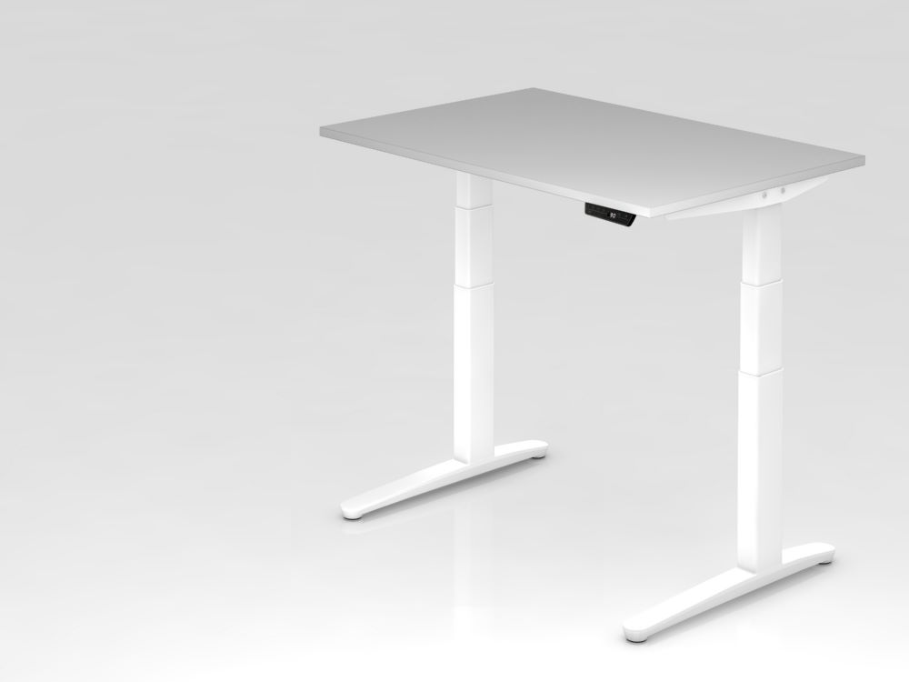 Produktbild Hammerbacher Sitz-Steh-Schreibtisch 120 x 80 cm Grau Weiß Arbeitshöhe 65 - 130 cm