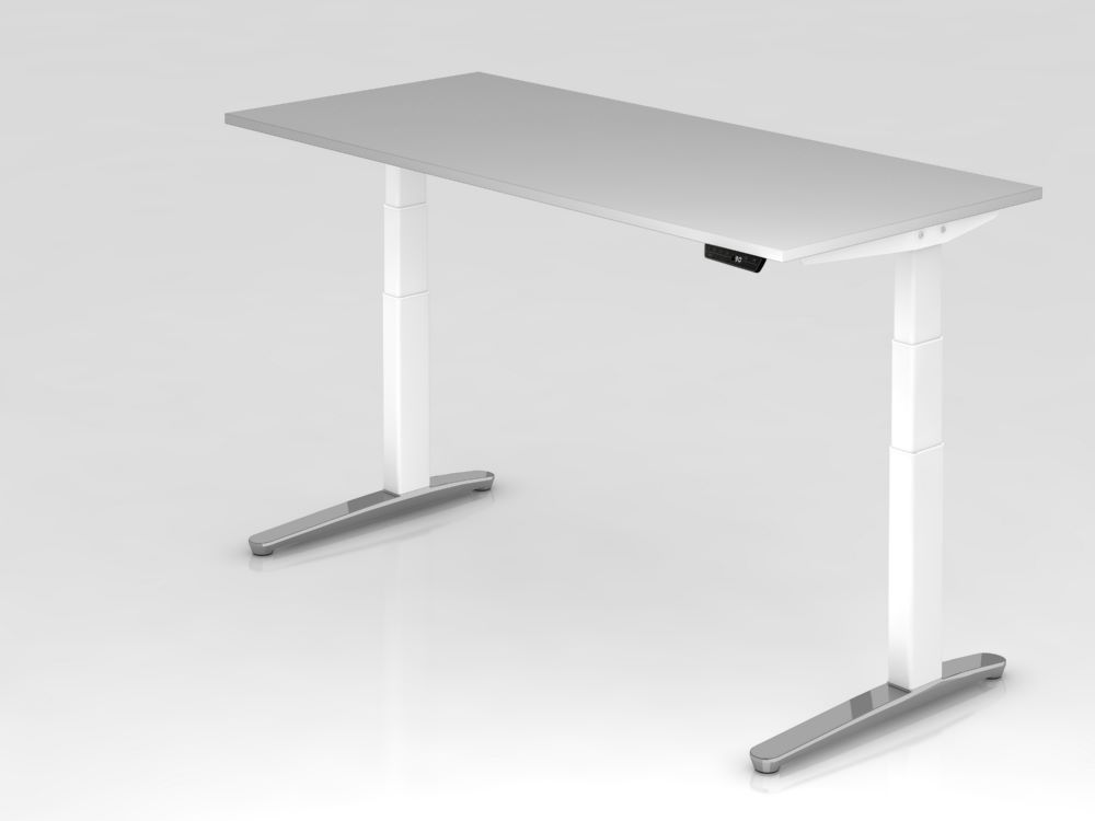 Produktbild Hammerbacher Sitz-Steh-Schreibtisch 180 x 80 cm Grau Arbeitshöhe 65 - 130 cm C-Fuß Gestell