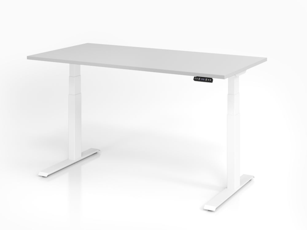Produktbild Hammerbacher Sitz Steh-Schreibtisch XDKB16 160 x 80 cm Grau / Weiß höhenverstellbar