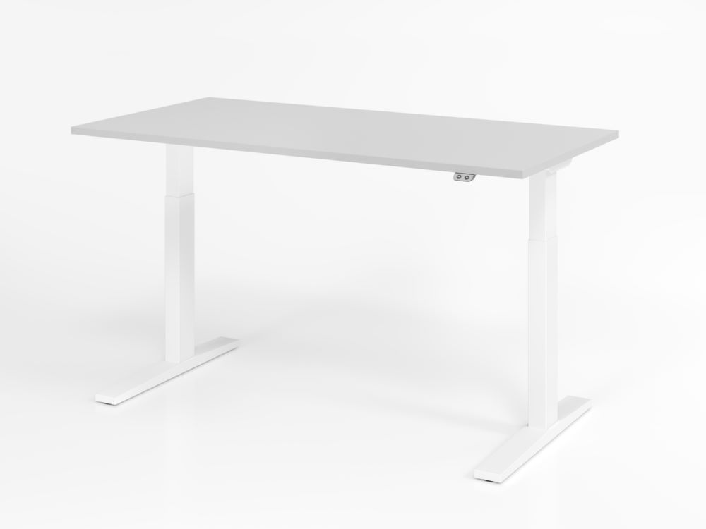 Produktbild Hammerbacher Sitz-Steh Schreibtisch 160 x 80 cm Grau / Weiß elektrisch höhenverstellbar