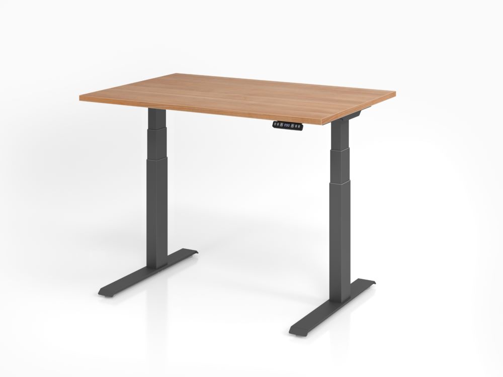 Produktbild Hammerbacher Sitz-Steh-Schreibtisch höhenverstellbar 120 x 80  Nussbaum