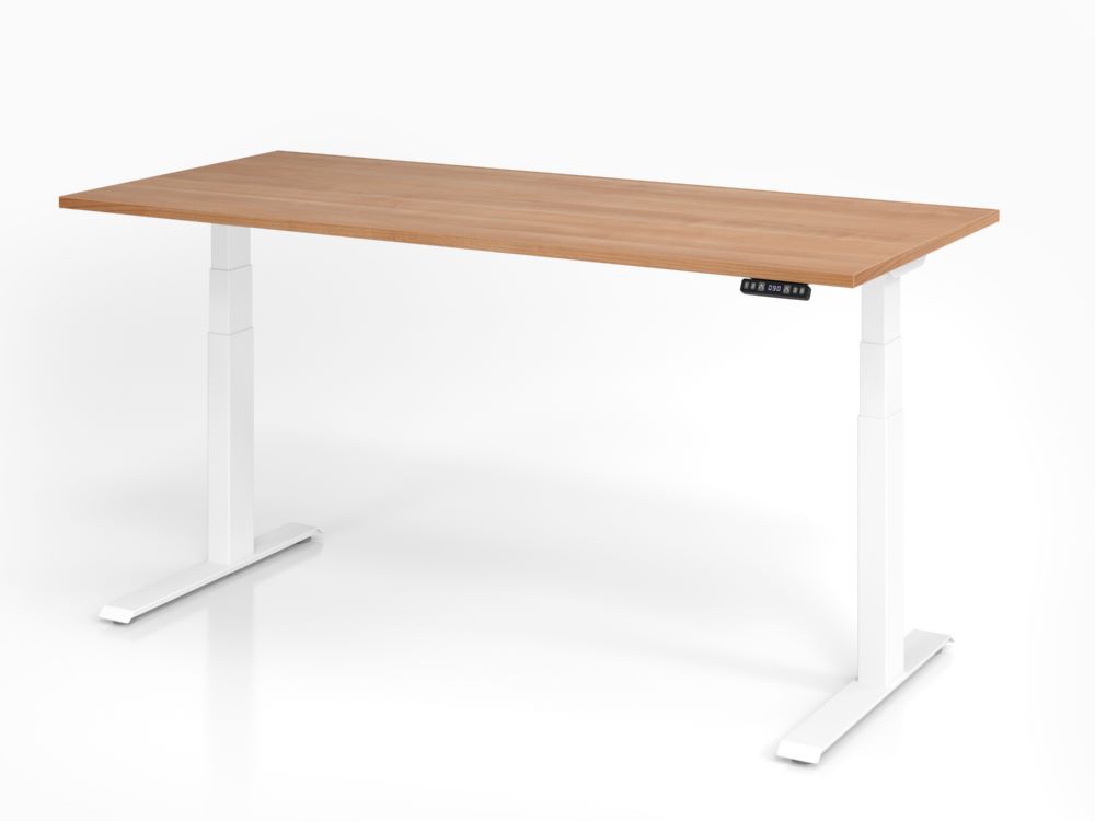 Produktbild Hammerbacher Sitz-Steh-Schreibtisch höhenverstellbar 180 x 80 cm Nussbaum / Weiß