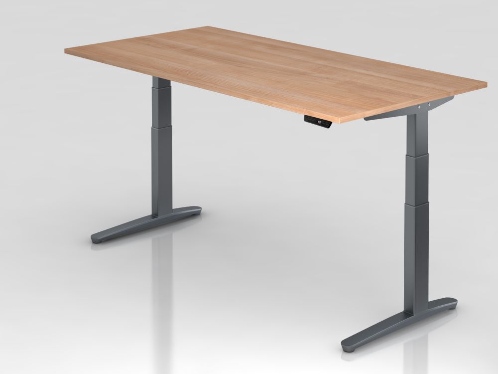 Produktbild Hammerbacher Sitz-Steh-Schreibtisch 200 x 100 cm Nussbaum Graphit höhenverstellbar