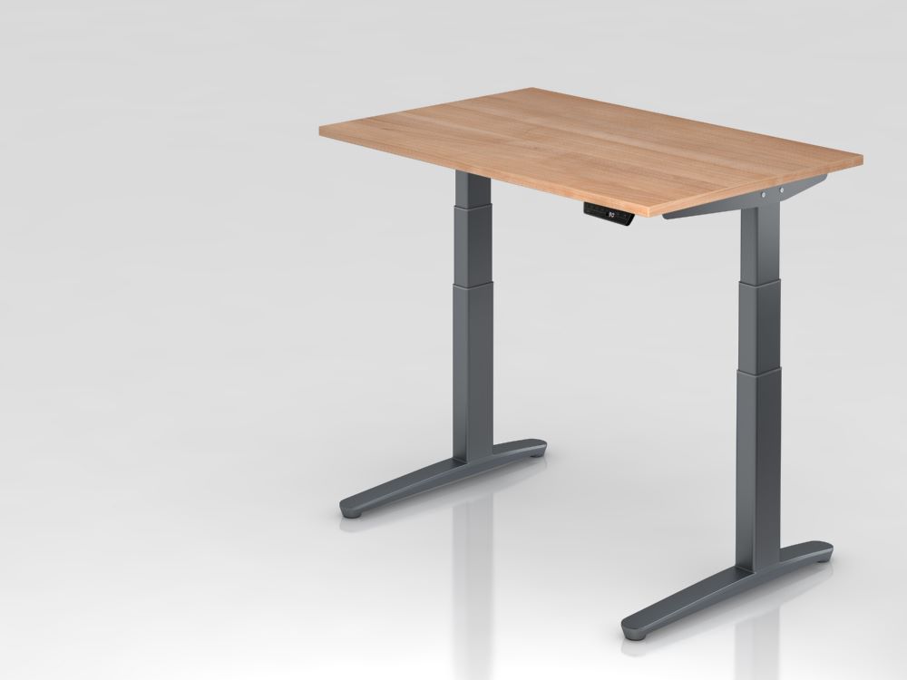 Produktbild Hammerbacher Sitz-Steh-Schreibtisch 120 x 80 cm Nussbaum Arbeitshöhe 65 - 130 cm