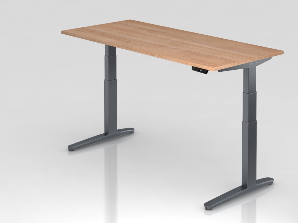 Produktbild Hammerbacher Sitz-Steh-Schreibtisch 180 x 80 cm Nussbaum in C-Fuß Gestell Graphit