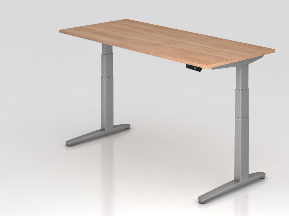 Produktbild Hammerbacher Sitz-Steh-Schreibtisch Arbeitshöhe 65 - 130 cm 180 x 80 cm Nussbaum Silber
