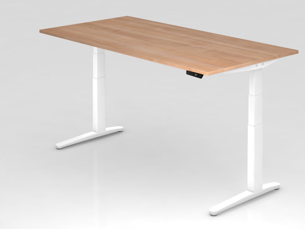 Produktbild Hammerbacher Sitz-Steh-Schreibtisch 200 x 100 cm Nussbaum C-Fuß Gestell Weiß