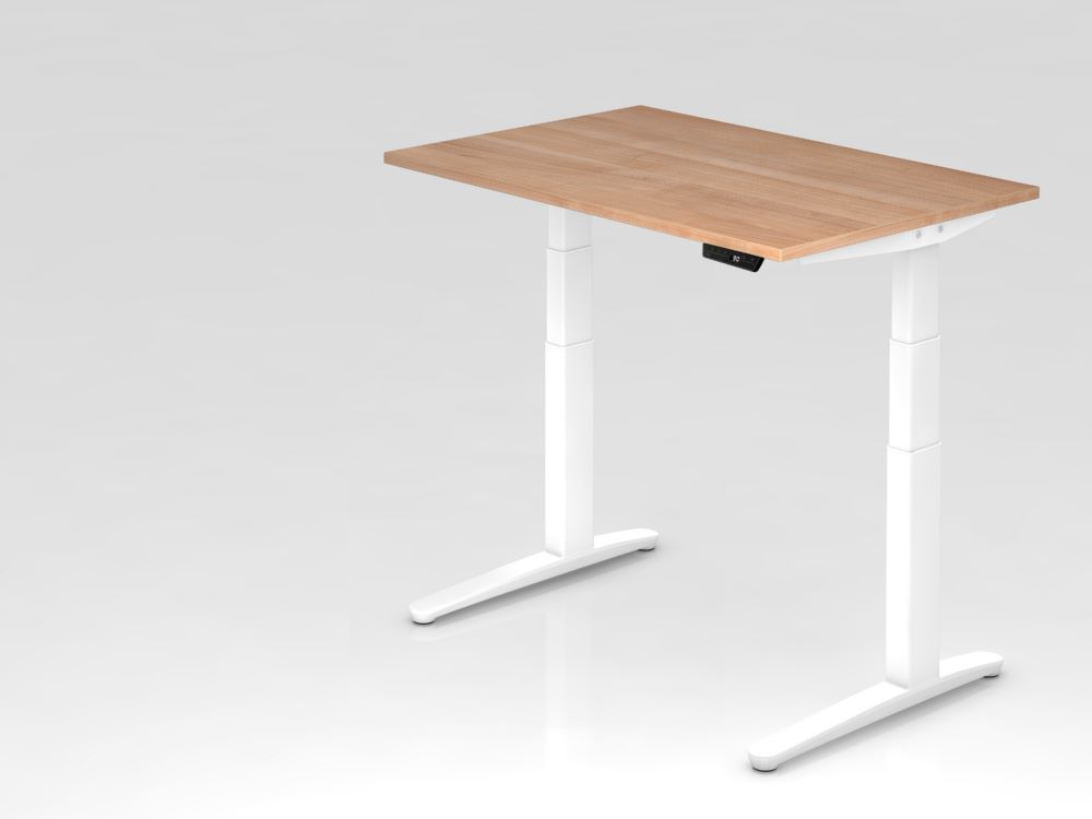 Produktbild Hammerbacher Sitz-Steh-Schreibtisch 120 x 80 cm Nussbaum Weiß Arbeitshöhe 65 - 130 cm