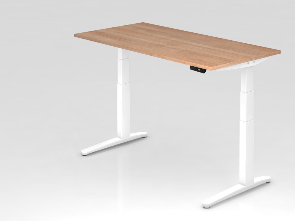 Produktbild Hammerbacher Sitz-Steh-Schreibtisch 160 x 80 cm Nussbaum Arbeitshöhe 65-130 cm