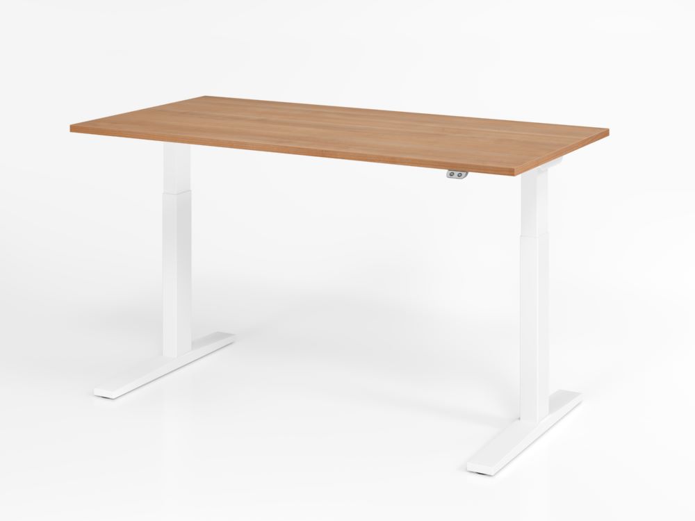 Produktbild Hammerbacher Sitz-Steh XMKA16 Schreibtisch 160 x 80 cm Nussbaum C-Fuß Gestell in Weiß