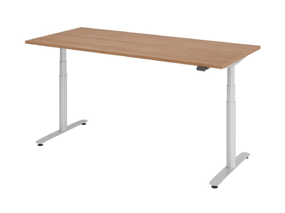 Produktbild Hammerbacher Sitz-Steh-Schreibtisch XDLR19 180 x 80 cm Nussbaum T-Fuß in Silber