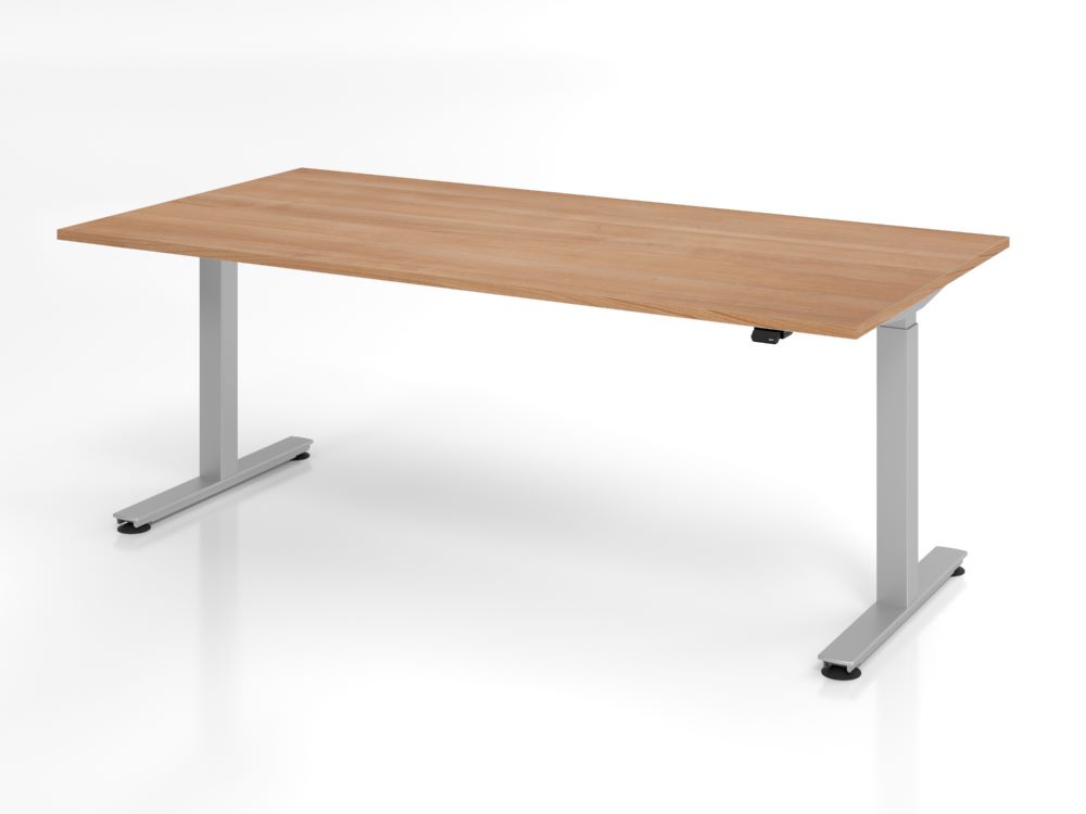 Produktbild Hammerbacher Sitz-Steh Schreibtisch 200 x 100 cm Nussbaum stufenlos höhenverstellbar