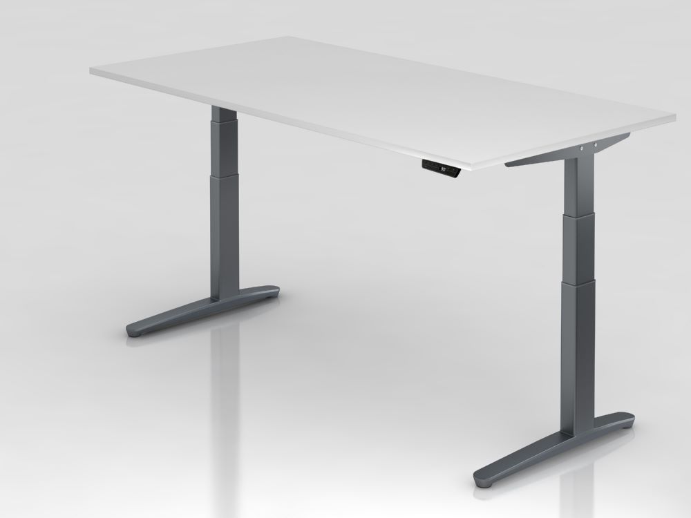 Produktbild Hammerbacher Sitz-Steh-Schreibtisch 200 x 100 cm Weiß / Grau Höhe 65 - 130 cm