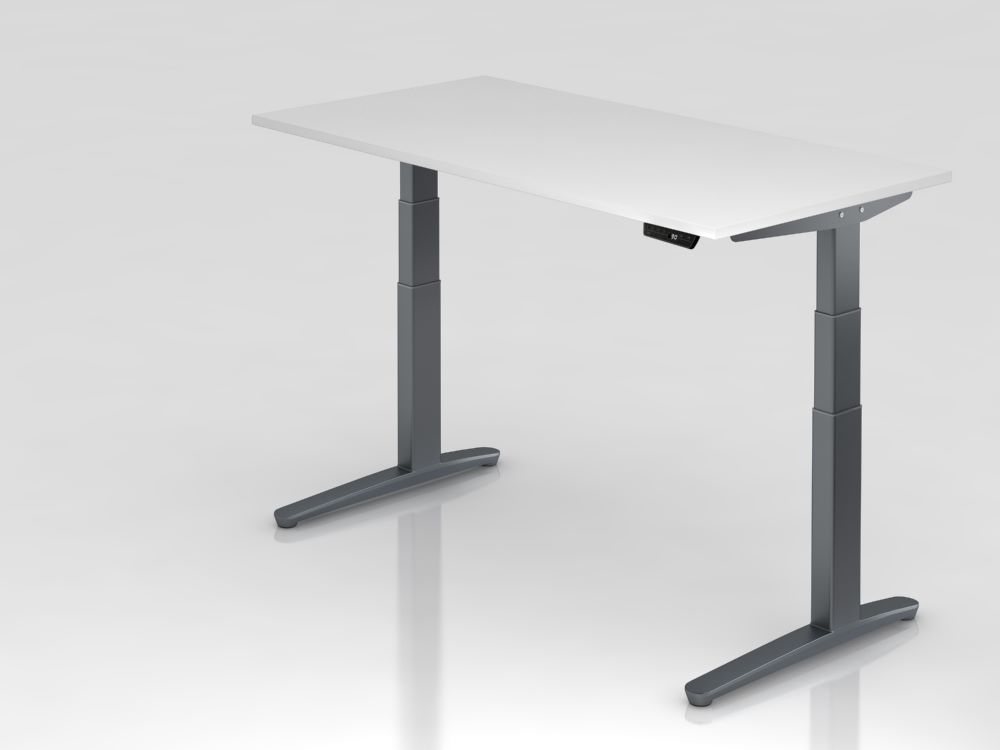 Produktbild Hammerbacher Sitz-Steh-Schreibtisch 160 x 80 cm elektrisch höhenverstellbar Platte Weiß 25 mm