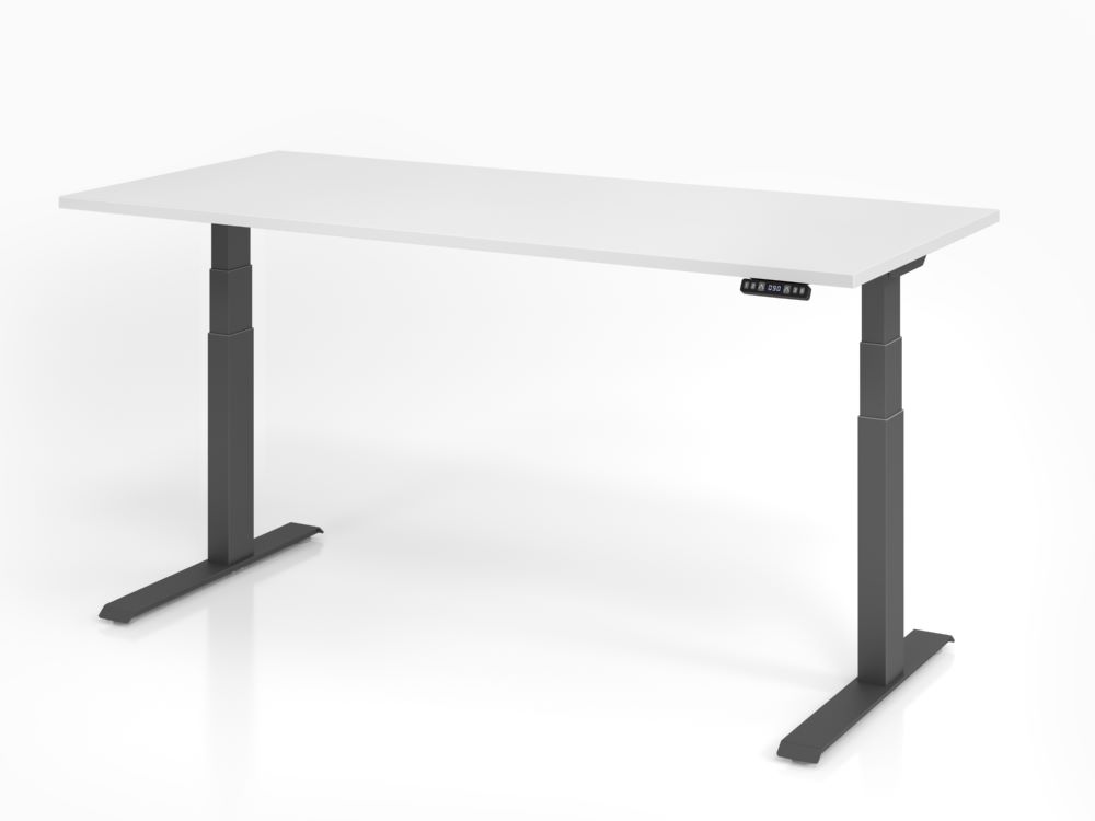 Produktbild Hammerbacher Sitz Steh Schreibtisch 180 x 80 cm Weiß Platte 25 mm C-Fuß Gestell in Graphit