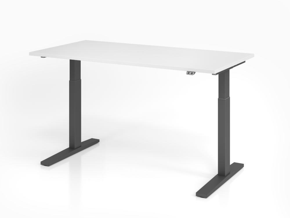Produktbild Hammerbacher Sitz Steh Schreibtisch 160 x 80 cm Weiß Arbeitshöhe 70 - 120 cm C-Fuß Graphit