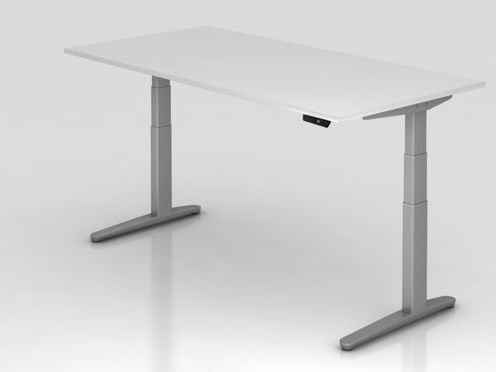 Produktbild Hammerbacher Sitz Steh Schreibtisch 200 x 100 cm Weiß / Silber