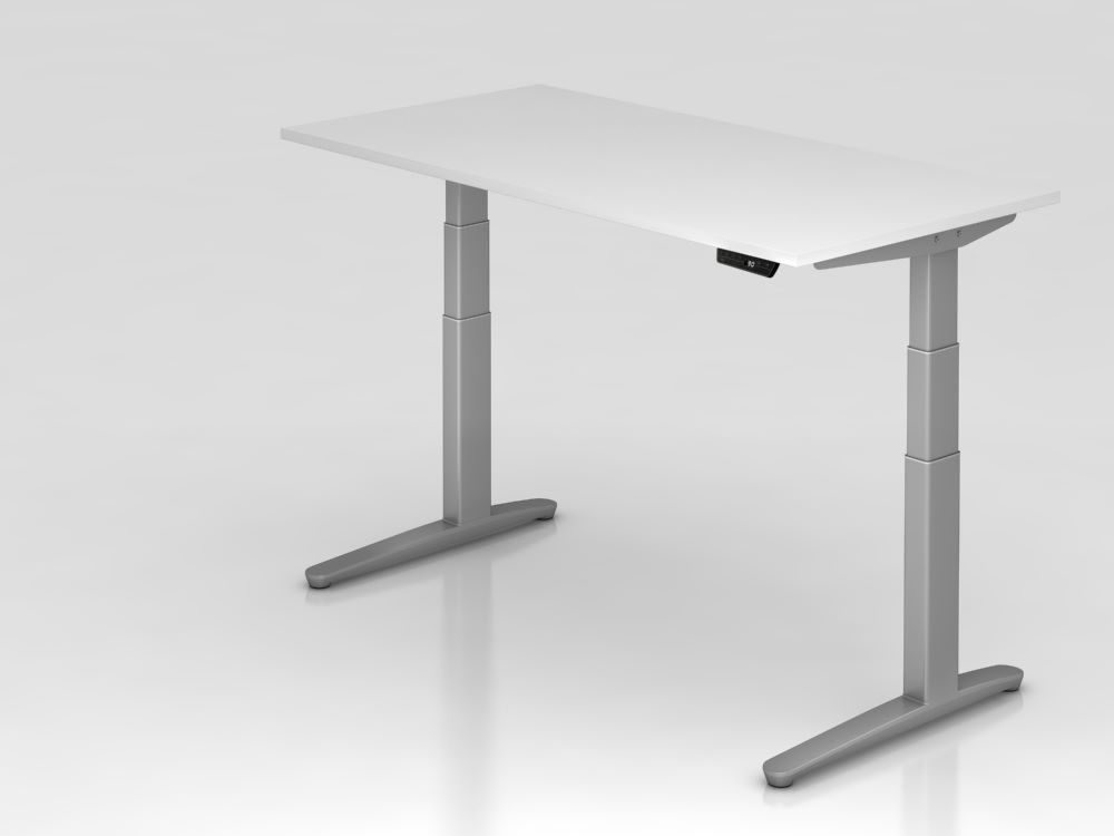 Produktbild Hammerbacher Sitz-Steh-Schreibtisch 160 x 80 cm Weiß Silber Arbeitshöhe 65-130 cm