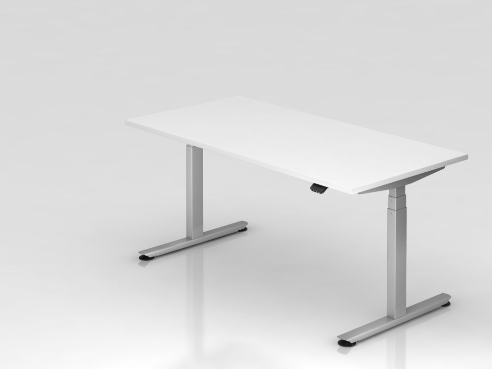 Produktbild Hammerbacher Sitz Steh Schreibtisch 160 x 80 cm Weiß / Silber Elektroantrieb 2-stufig