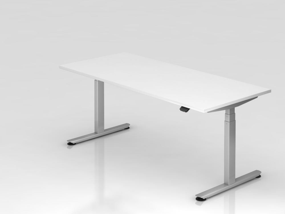 Produktbild Hammerbacher Sitz-Steh-Schreibtisch XDLB19 180 x 80 cm Weiß T-Fuß Gestell in Silber