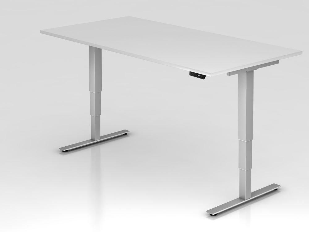 Produktbild Hammerbacher Sitz Steh Schreibtisch T-Fuß Gestell in Silber 200 x 100 cm Weiß
