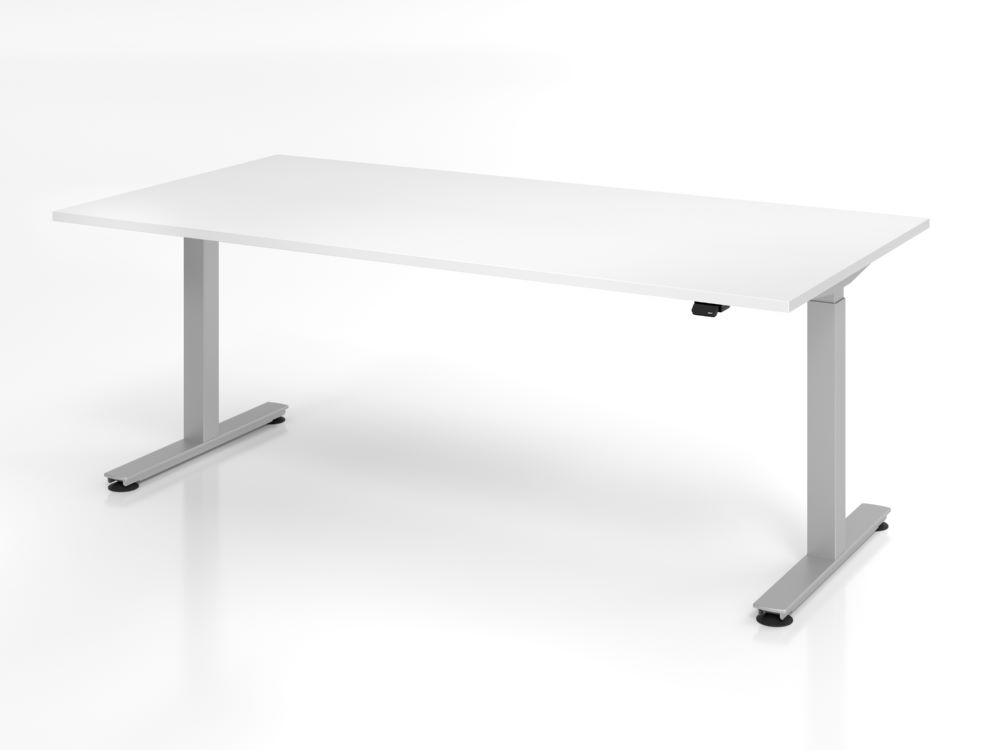 Produktbild Hammerbacher Sitz-Steh Schreibtisch 200 x 100 cm Platte Weiß 25 mm höhenverstellbar