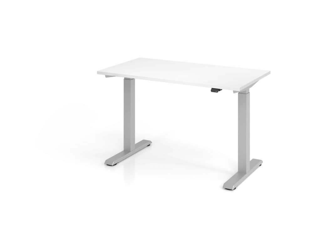 Produktbild Hammerbacher Sitz-Steh Schreibtisch 120 x 67 cm Weiß Arbeitshöhe 71 - 120 cm