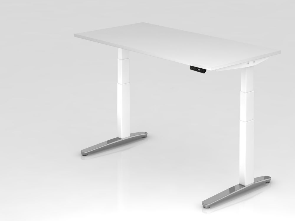 Produktbild Hammerbacher Sitz-Steh-Schreibtisch 160 x 80 cm Weiß Arbeitshöhe 65-130 cm