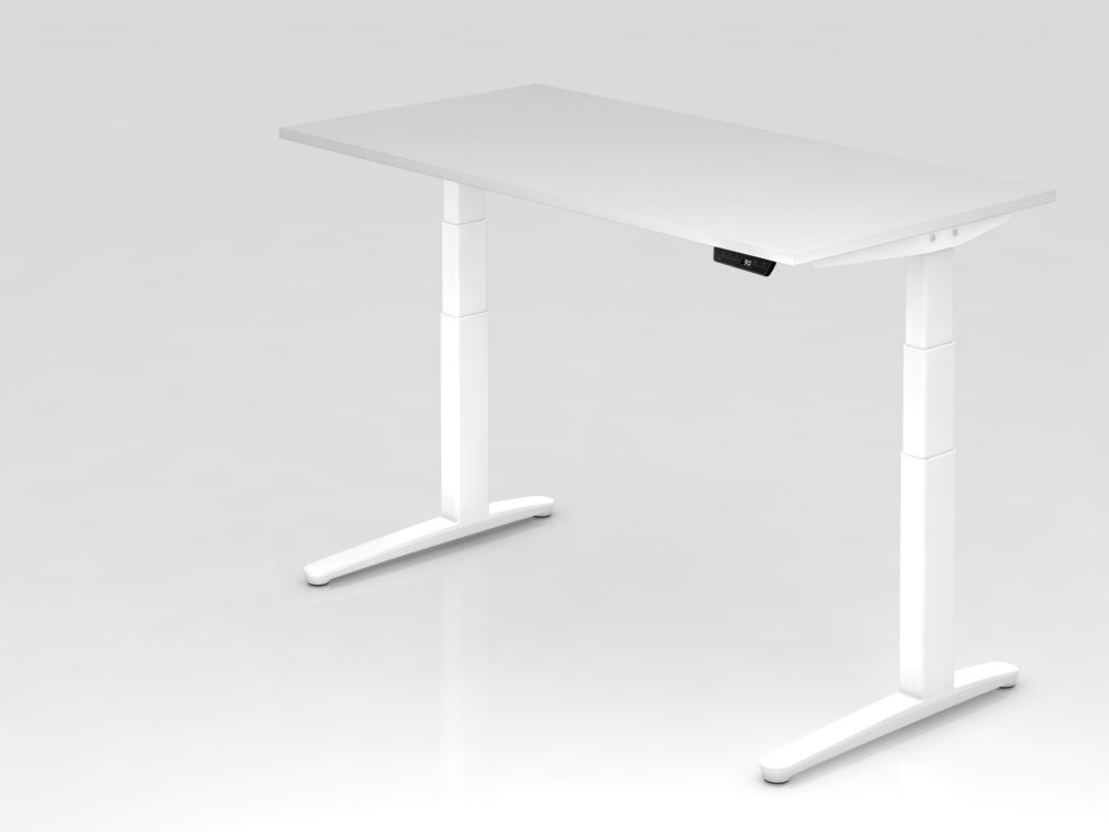 Produktbild Hammerbacher Sitz-Steh-Schreibtisch 160 x 80 cm Weiß C-Fuß Gestell in Weiß