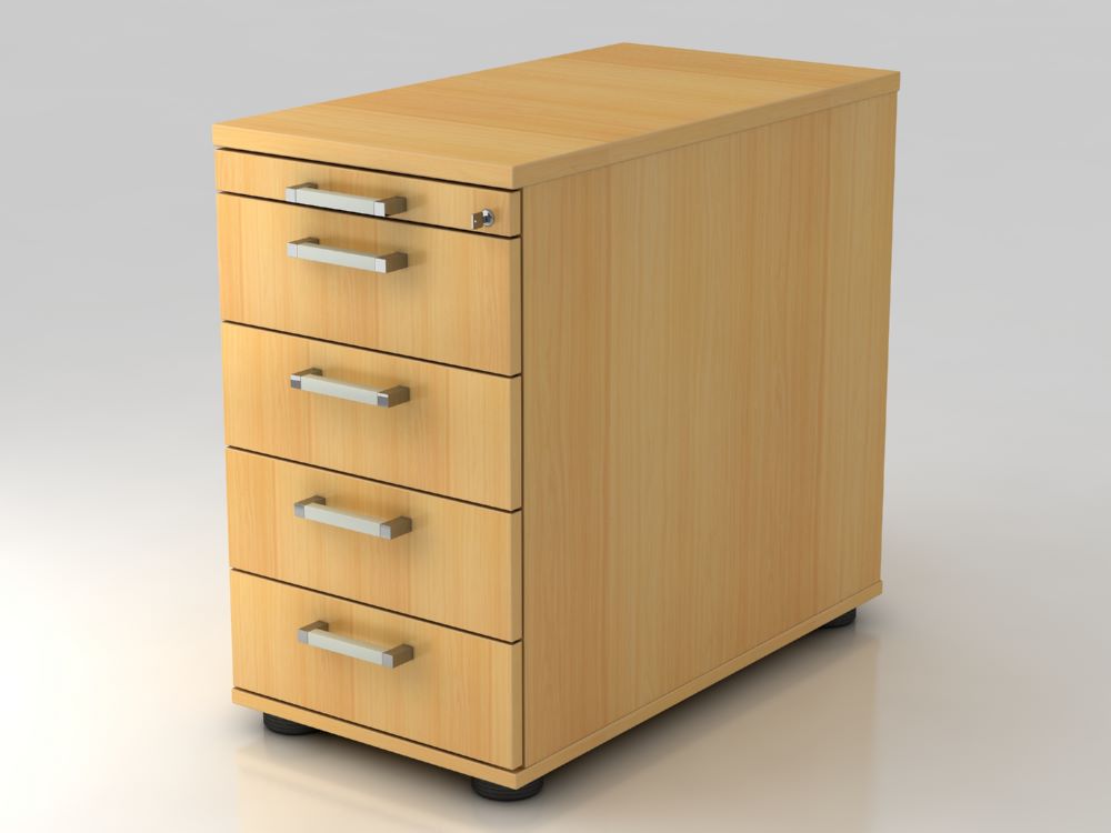 Produktbild Hammerbacher Standcontainer 80 cm 4 Schubaden Schloss CE Buche