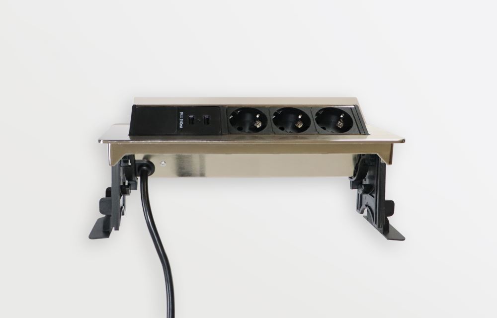 Produktbild Hammerbacher Steckdosenleiste 3 VDE Steckdosen 2 x USB mit Fräsung