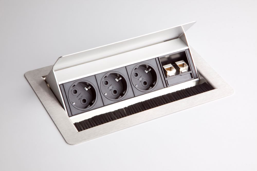 Produktbild Hammerbacher Steckdosenleiste 3 x VDE Steckdose 2 x RJ45 mit Fräsung