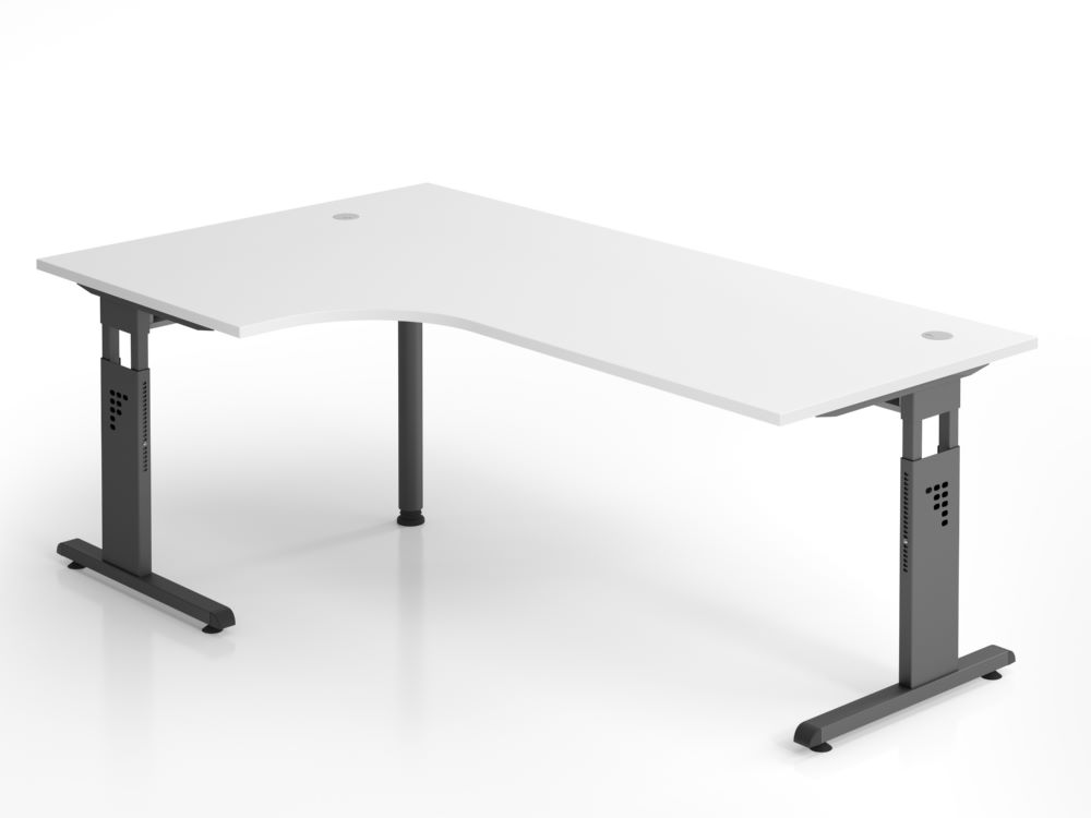 Produktbild Hammerbacher Winkelschreibtisch C-Fuß 200 x 120 cm 90 Grad Weiß Graphit höheneinstellbar