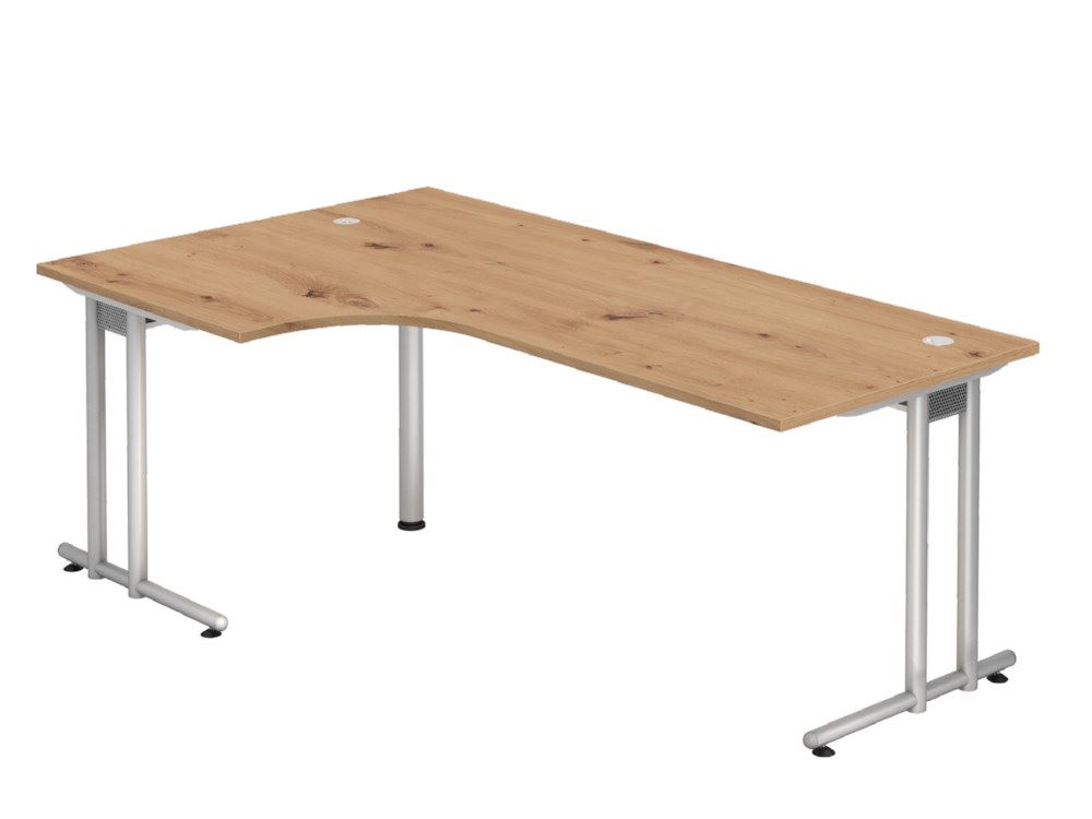 Produktbild Hammerbacher Winkeltisch C-Fuß 200 x 120 cm 90 Grad Asteiche / Silber