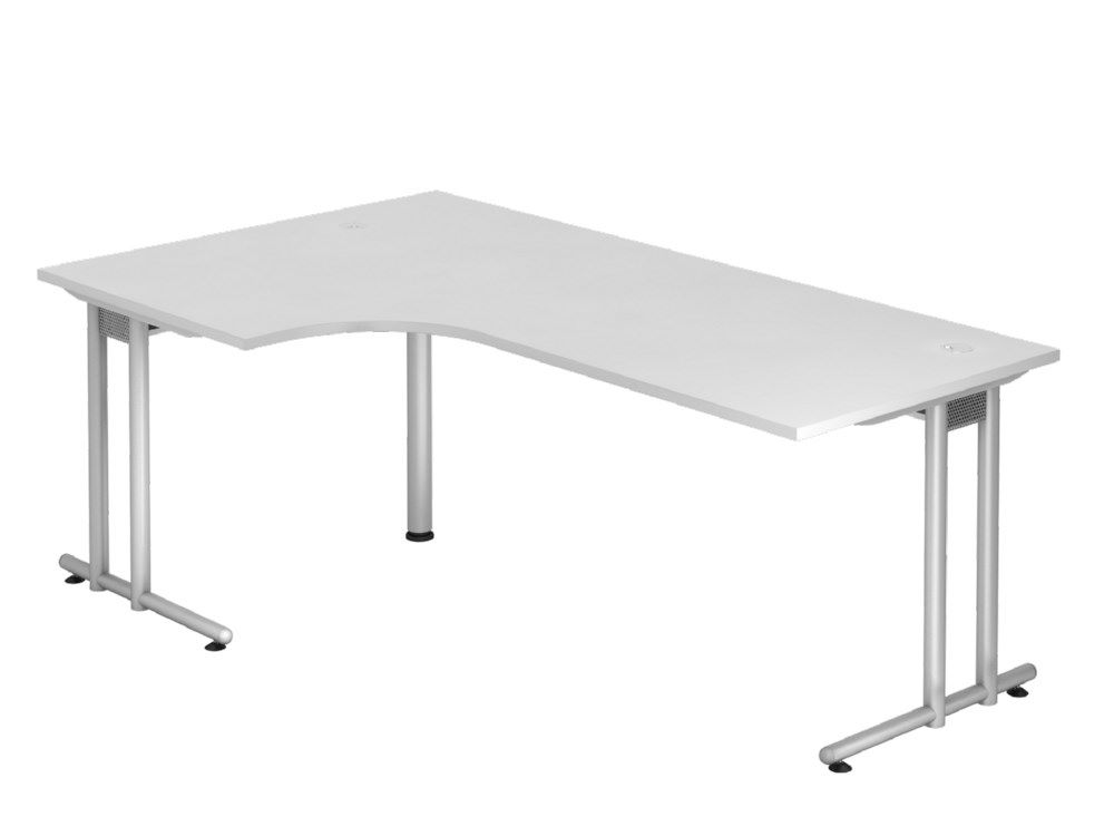 Produktbild Hammerbacher Winkeltisch C-Fuß 200 x 120 cm 90 Grad Weiß / Silberr