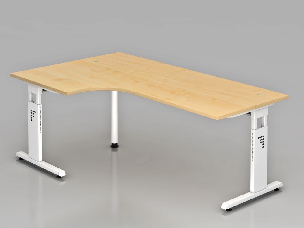 Produktbild Hammerbacher Winkelschreibtisch C-Fuß höheneinstellbar 200 x 120 cm Ahorn Weiß