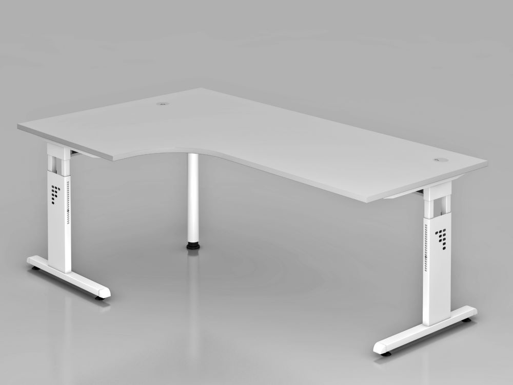 Produktbild Hammerbacher Winkelschreibtisch C-Fuß 200 x 120 cm Grau/Weiß Arbeitshöhe 65-85 cm