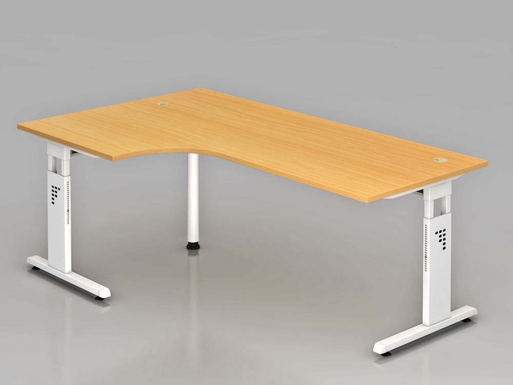 Produktbild Hammerbacher Winkeltisch C-Fuß 200 x 120 cm 90 Grad Bucheplatte 25 mm höheneinstellbar