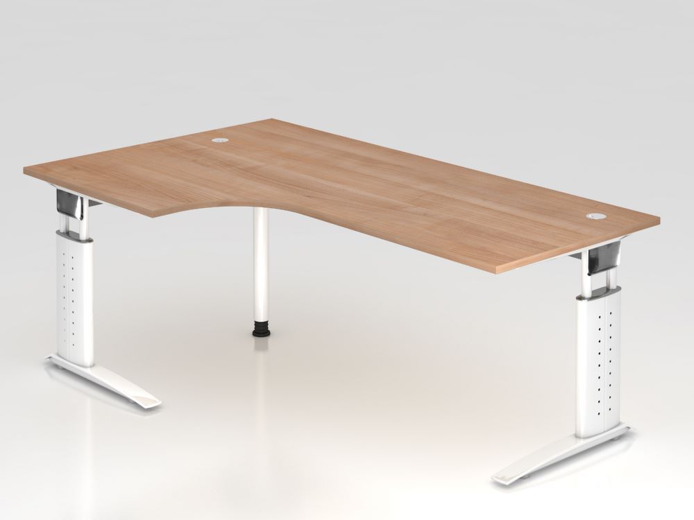 Produktbild Hammerbacher Winkeltisch C-Fuß 200 x 120 cm 90 Gade Nussbaum Arbeitshöhe 68-86 cm