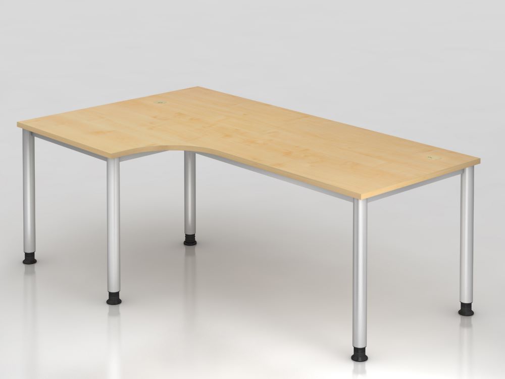 Produktbild Hammerbacher Winkelschreibtisch HS82 4 Fuß rund 200 x 120 cm 90 Grad Ahorn Silber