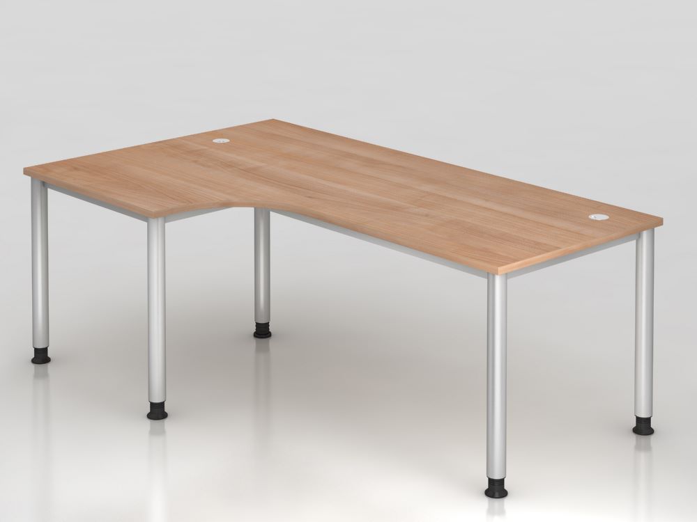 Produktbild Hammerbacher Winkelschreibtisch 4 Fuß rund 200 x 120 cm 90 grad Nussbaumplatte 25 mm