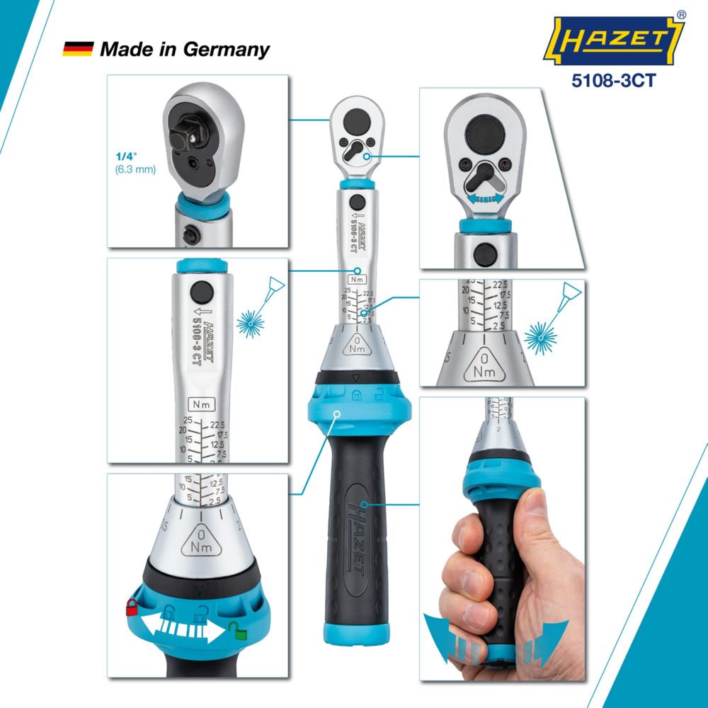 Produktbild Hazet Drehmomentschlüssel mit DAkkS Kalibrierschein 5108-3CTCAL Vierkant Länge 234 mm bild 7
