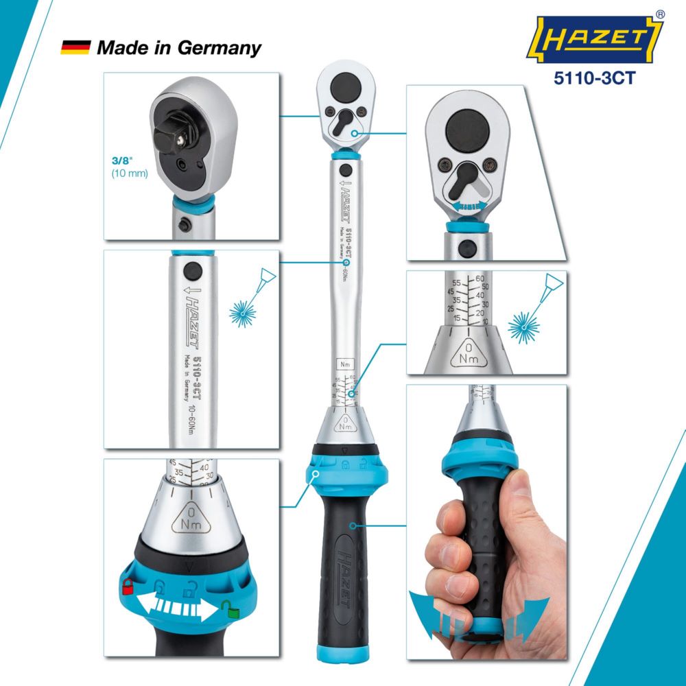 Produktbild Hazet Drehmomentschlüssel mit DAkkS Kalibrierschein 5110-3CTCAL Länge 320 mm bild 3