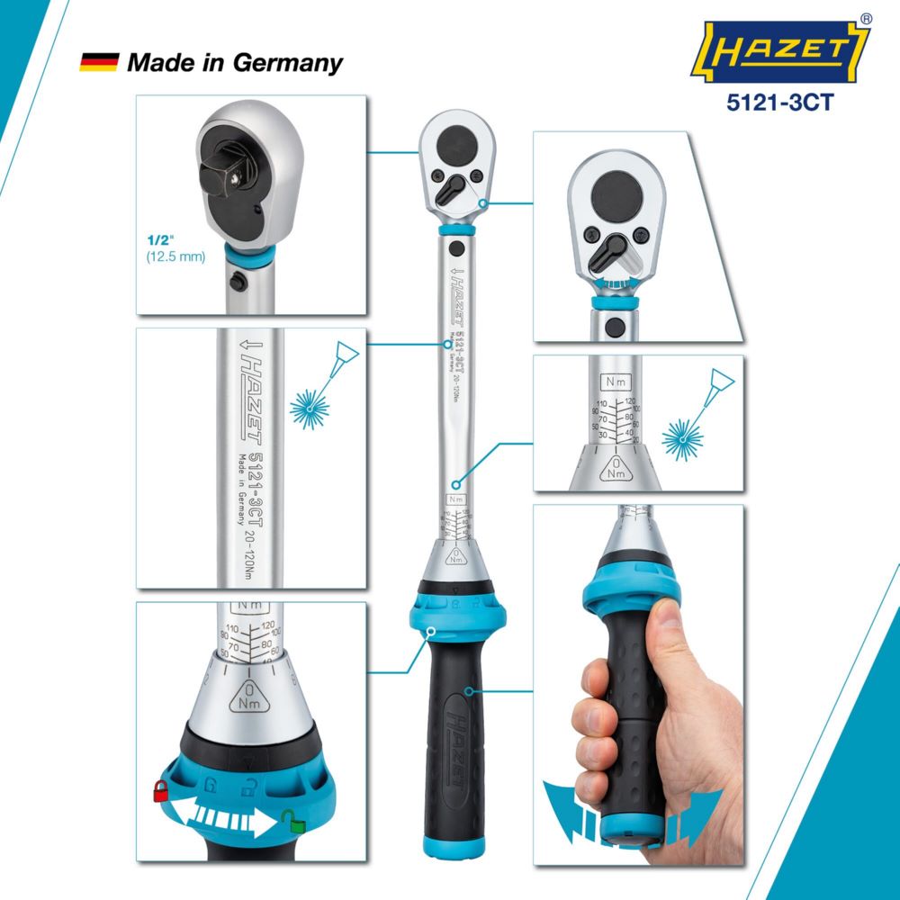 Produktbild Hazet Drehmomentschlüssel mit DAkkS Kalibrierschein 5121-3CTCAL Vierkant Länge 421 mm bild 3