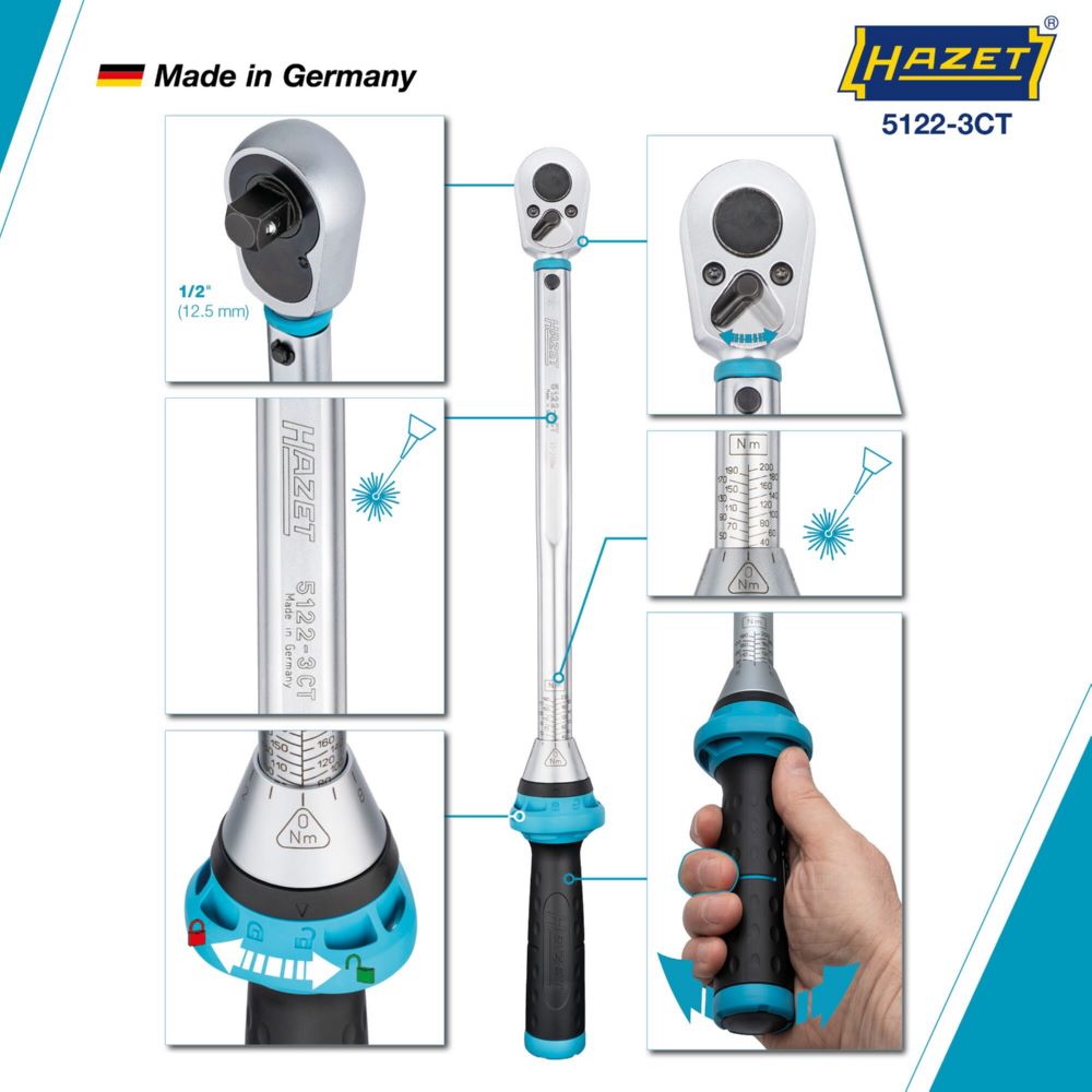 Produktbild Hazet Drehmomentschlüssel mit DAkkS Kalibrierschein 5122-3CTCAL Vierkant Länge 519 mm bild 3