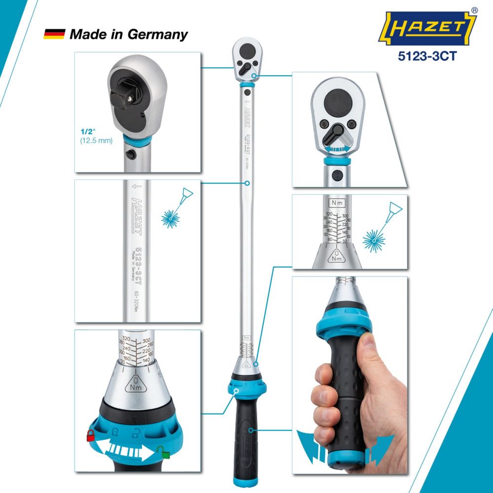 Produktbild Hazet Drehmomentschlüssel mit DAkkS Kalibrierschein 5123-3CTCAL Vierkant Länge 628 mm bild 3