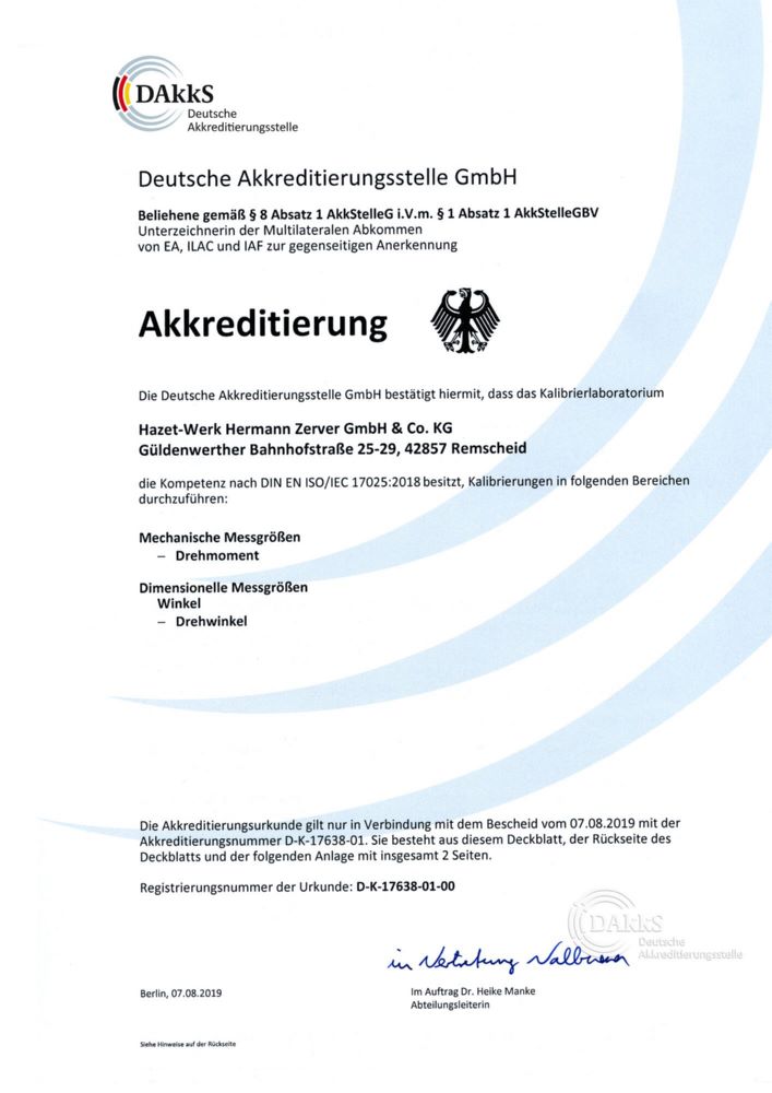 Produktbild Hazet Drehmomentschlüssel mit DAkkS Kalibrierschein 5280-3CTCAL Einsteck Vierkant 